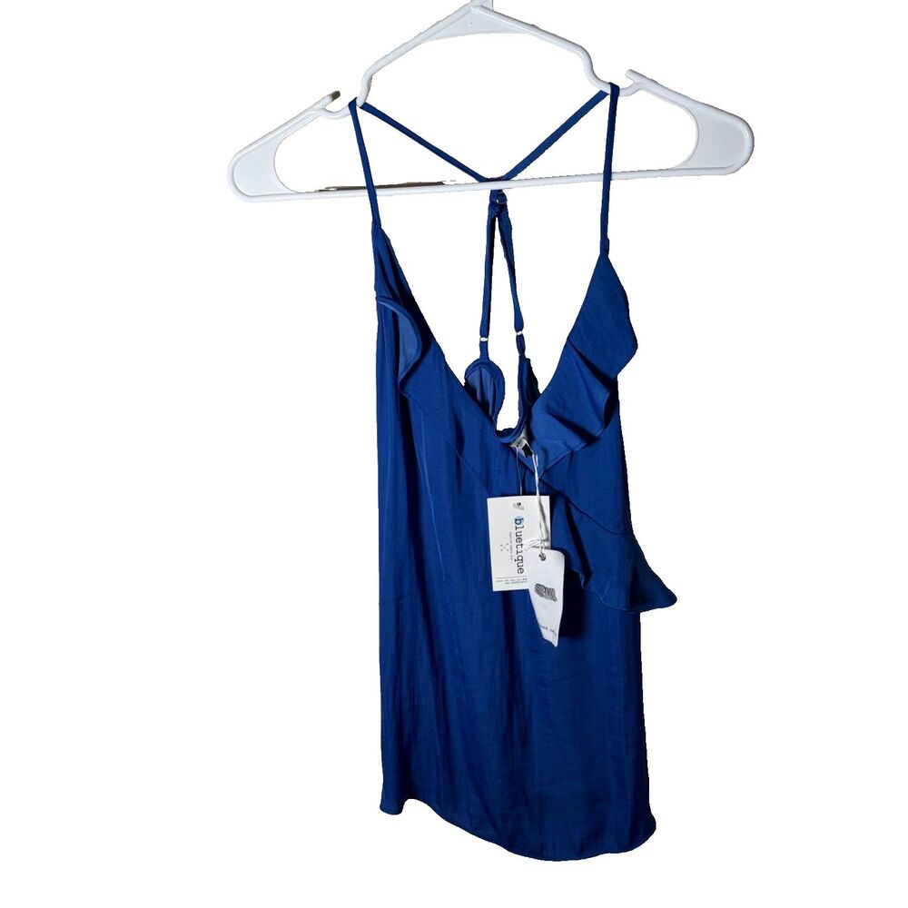 Naked Zebra Tank Top Women's Medium Blue V-Neck Ruffle Sleeveless Shirt